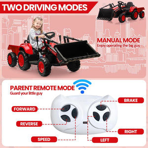 12V 3-in-1 Kids Electric Ride-On Excavator Bulldozer Tractor with Remote and Trailer Trend Times 25