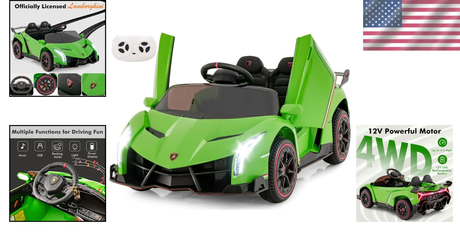 12V 4WD Kids Ride-On Car with Safety Features and Built-In Music Lamborghini Style Trend Times 1