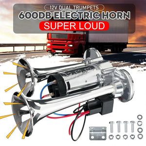12V 600DB Super Loud Dual Trumpet Electric Air Horn Kit for Trucks Trend Times 6