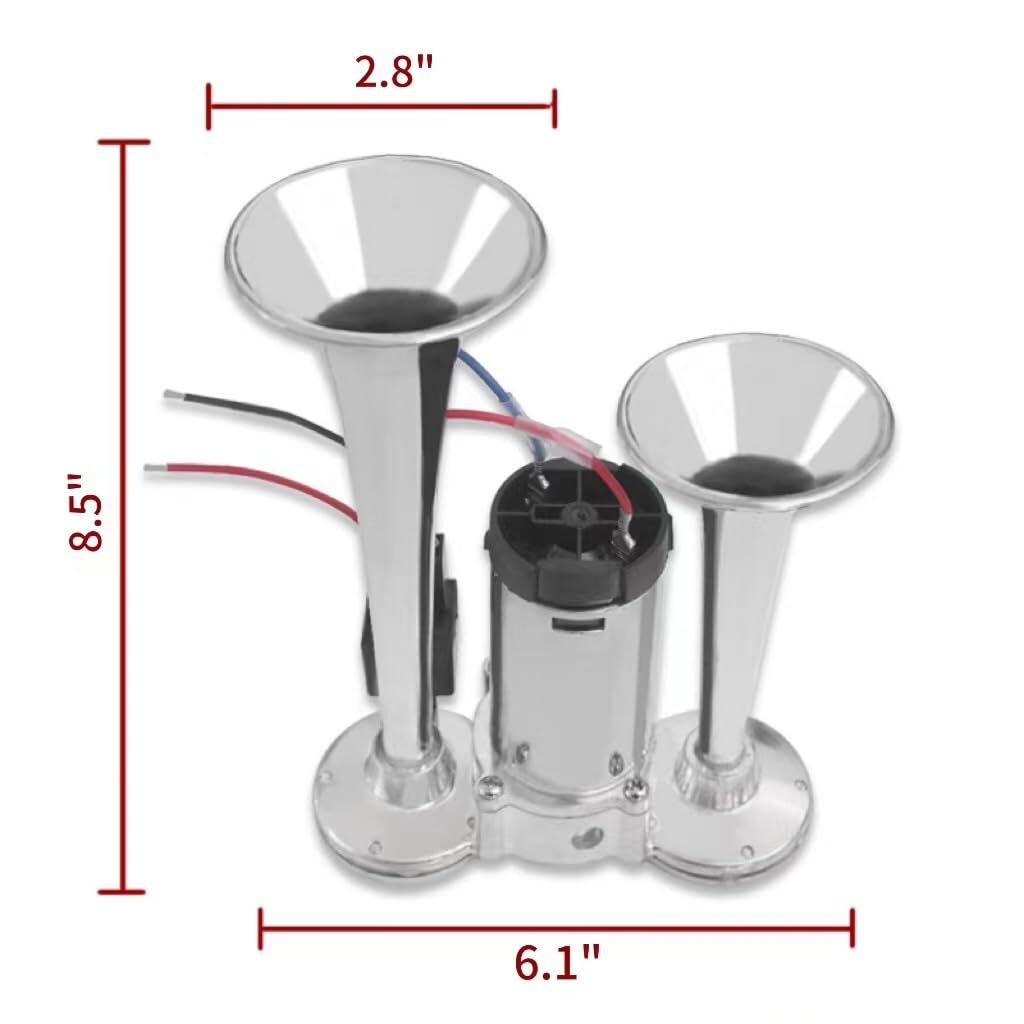 12V 600DB Silver Dual Electric Air Horn Kit for Cars and Trucks with Compressor Trend Times 1