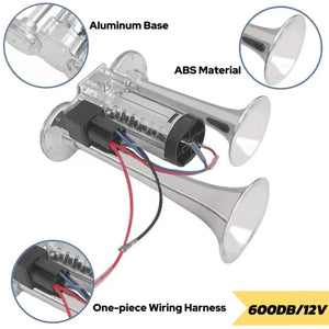 12V 600DB Silver Dual Electric Air Horn Kit for Cars and Trucks with Compressor Trend Times 2