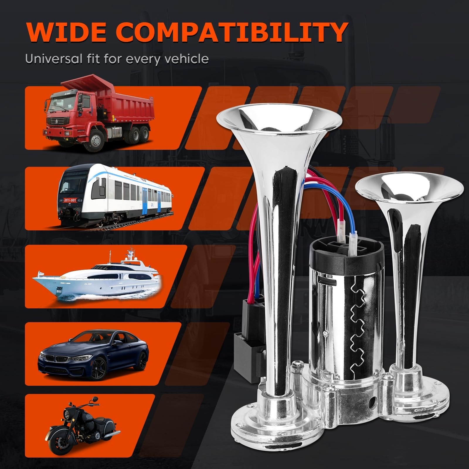 12V 600DB Upgraded Dual Trumpet Air Horn Kit Super Loud Electric Train Horn Trend Times 1