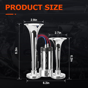 12V 600DB Upgraded Dual Trumpet Air Horn Kit Super Loud Electric Train Horn Trend Times 4