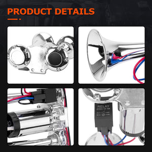 12V 600DB Upgraded Dual Trumpet Air Horn Kit Super Loud Electric Train Horn Trend Times 6