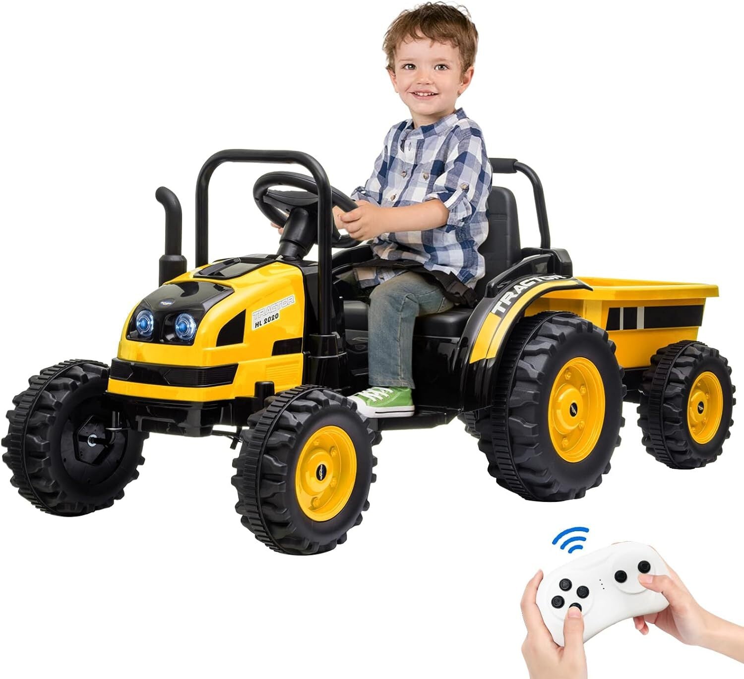 12V 7AH Kids Ride-On Tractor with Trailer, Remote Control, LED Lights, Music, and Suspension Trend Times Variant 0