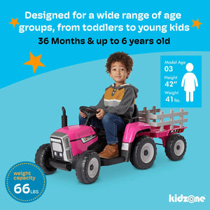 12V Battery-Powered Electric Tractor with 7AH Battery, Treaded Tires and Trailer for Toddlers Trend Times 4