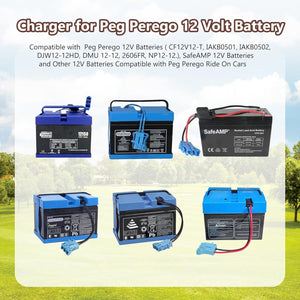 12V Battery Charger Compatible with Peg Perego Ground Force Tractor and John Deere Gator XUV Toys Trend Times 3