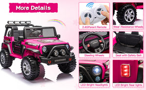 12V Electric Pink Kids Ride-On Jeep with USB, Bluetooth, and Remote Control Battery Toy Car Trend Times 9