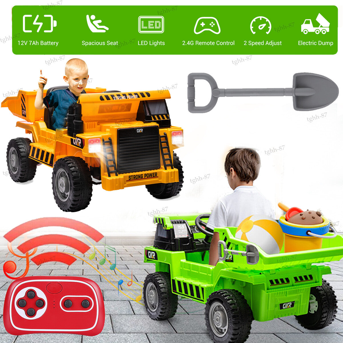 12V Battery-Powered Kids Ride-On RC Dump Truck Construction Tractor with Electric Bucket Trend Times 1