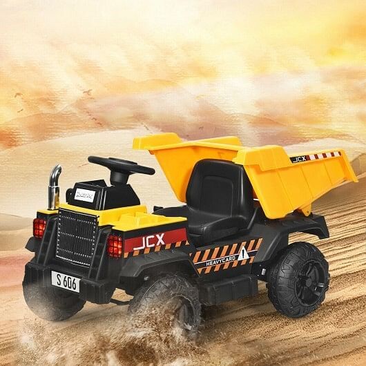 12V Battery-Powered Kids Ride-On Yellow Dump Truck with Electric Bucket and Dump Bed Trend Times 1