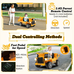12V Battery-Powered Electric Ride-On Dump Truck for Kids with Functional Dump Bed Trend Times 10