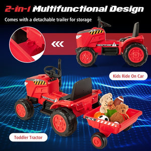 12V Battery Powered Kids Ride-On Tractor Toy with Remote Control and Detachable Storage Trailer Trend Times 4