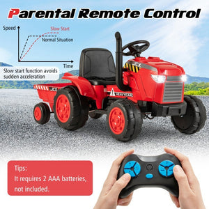 12V Battery Powered Kids Ride-On Tractor Toy with Remote Control and Detachable Storage Trailer Trend Times 9