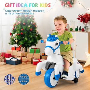 12V Battery-Powered Kids Unicorn Ride-On Horse Car Toy with Training Wheels for Ages 3 and Up Trend Times 3