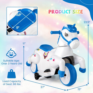 12V Battery-Powered Kids Unicorn Ride-On Horse Car Toy with Training Wheels for Ages 3 and Up Trend Times 5