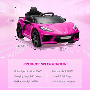 12V Battery Powered Licensed Corvette Ride-On Car for Kids with Music and LED Lights Trend Times 4