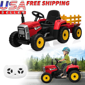 12V Battery-Powered Electric Kids Ride-On Tractor with Trailer and Remote Control Red Trend Times 0