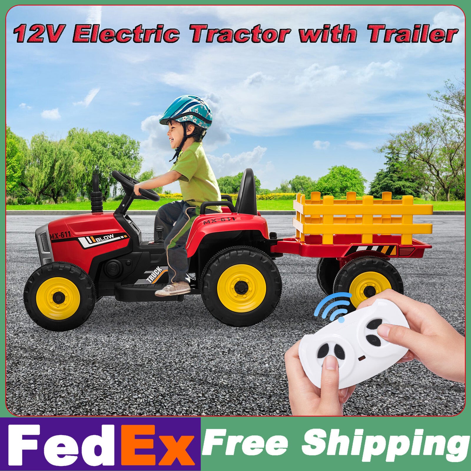 12V Battery-Powered Electric Ride-On Tractor with Trailer and Remote Control for Kids Red Trend Times 0