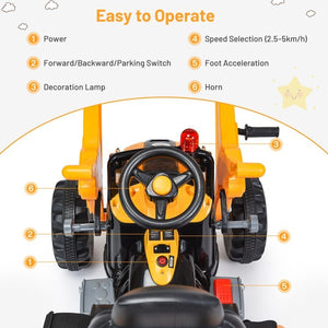 12V Battery-Powered Kids Ride-On Front Loader Excavator Dumper Truck Toy Trend Times 10