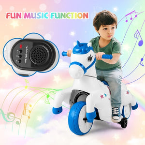 12V Battery Powered Ride-On Toy Horse with Training Wheels and Riding Mode for Children Trend Times 6