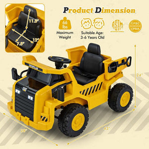 12V Licensed Kids Ride-On Caterpillar Dump Truck with Tiltable Bump Bed Yellow Trend Times 4