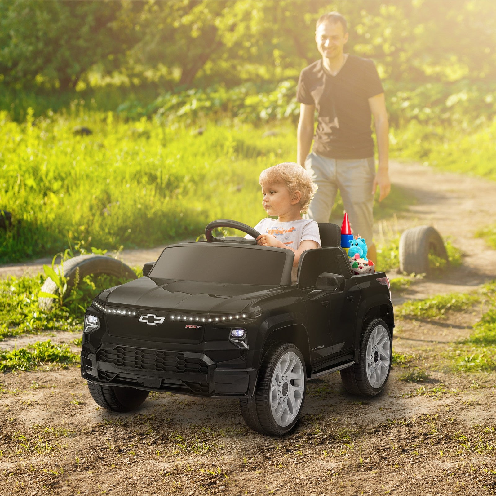 12V Licensed Chevrolet Silverado RST Kids Electric Ride-On Car Black Trend Times 0
