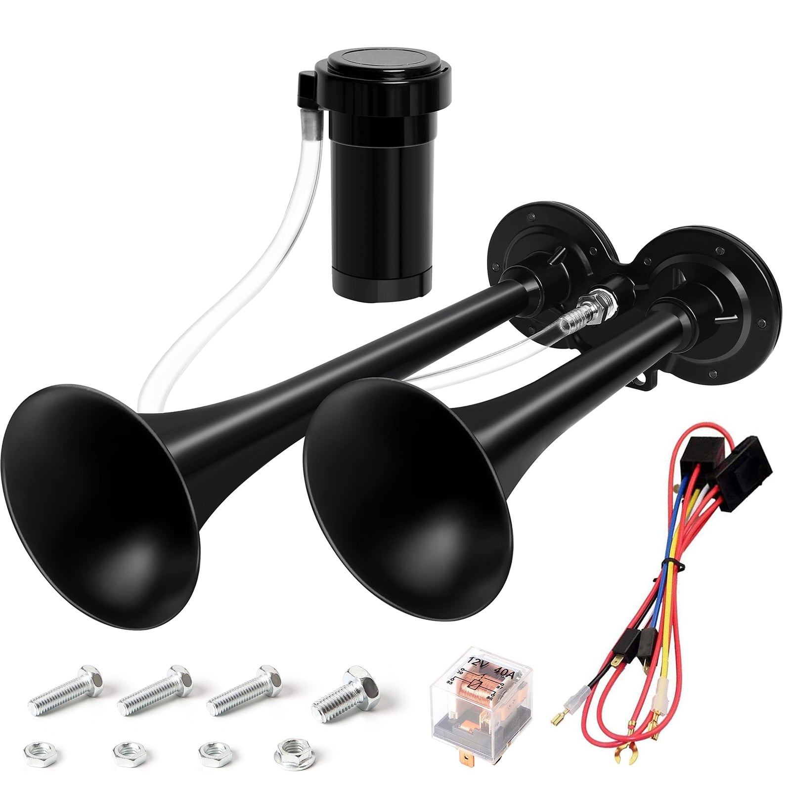 12V Dual Air Horn Kit with Super Loud Train and Truck Compressor System in Black Trend Times 0