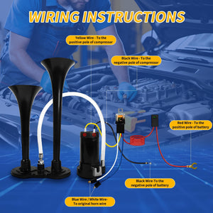 12V Dual Air Horn Kit with Super Loud Train and Truck Compressor System in Black Trend Times 4