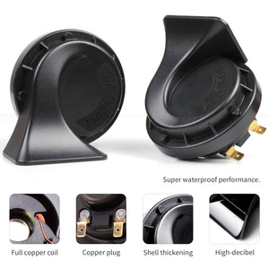 12V Dual-Tone Electric Snail Car Horn Kit Black Loud Waterproof Universal Trend Times 3