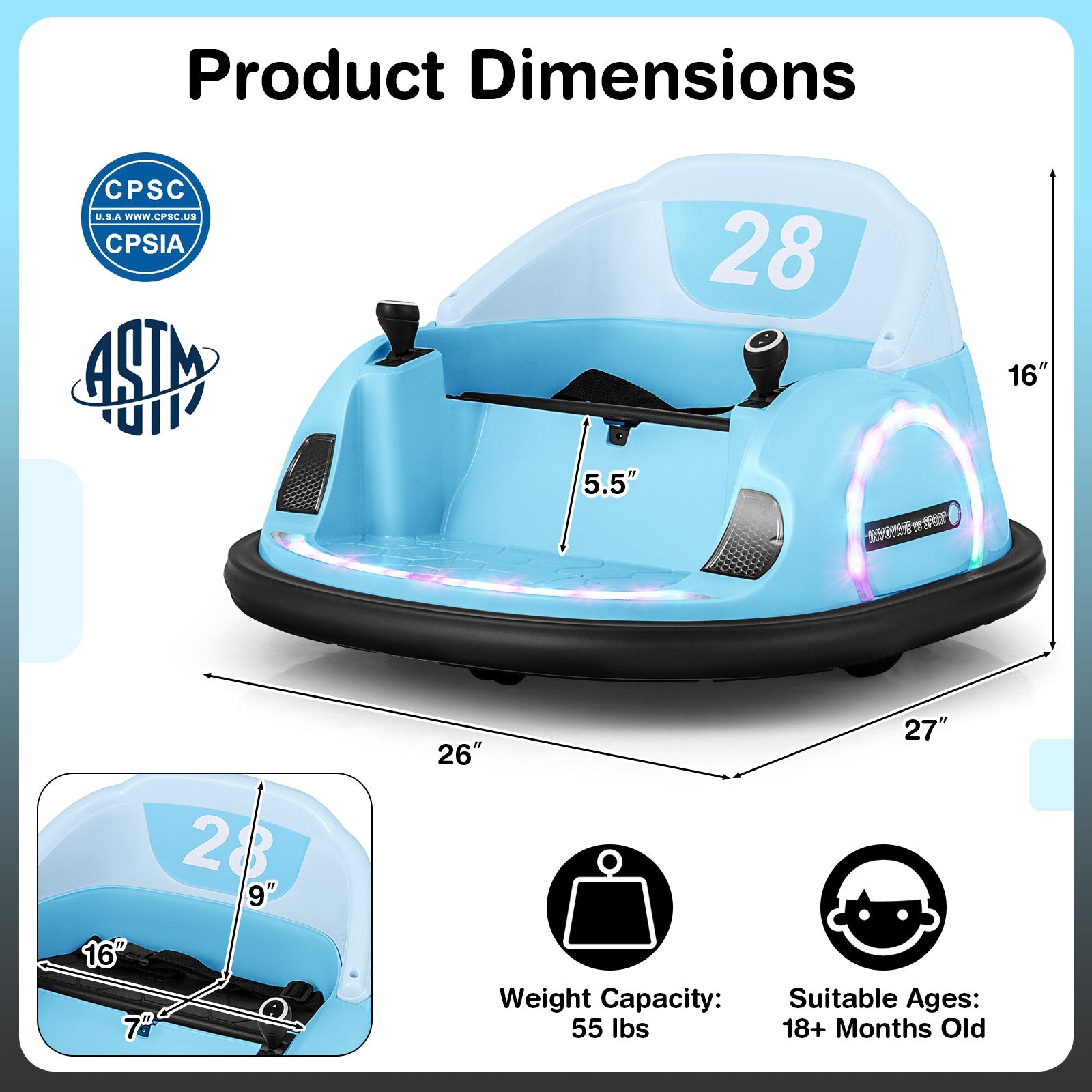 12V Electric 360° Spin Ride-On Bumper Car Toy with Remote Control for Toddlers Trend Times 1