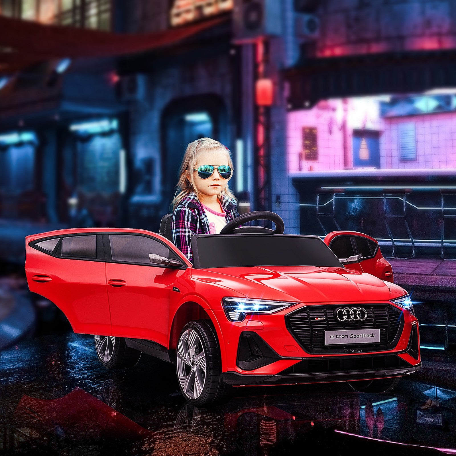 12V Electric Kids Car with Remote Control, Safety Belt, and LED Lights – Red Trend Times 1