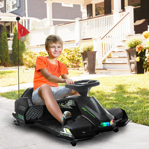 12V Electric Drifting Go-Kart with Slow Start, Music, and Lights in Black Trend Times 0
