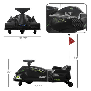 12V Electric Drifting Go-Kart with Slow Start, Music, and Lights in Black Trend Times 1