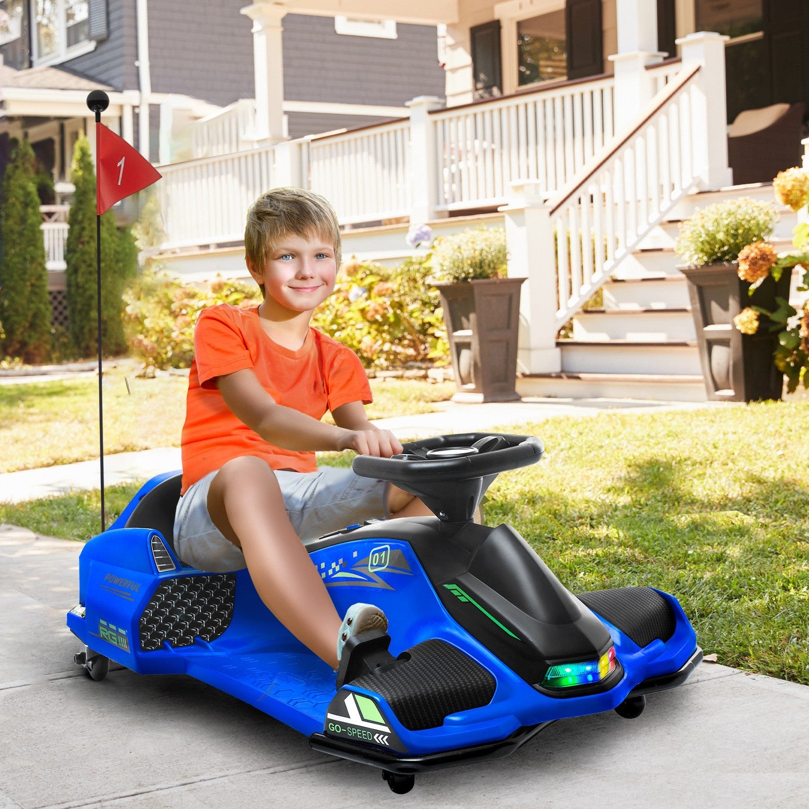 12V Electric Drifting Go-Kart with Slow Start, Music, and Lights in Blue Trend Times 0