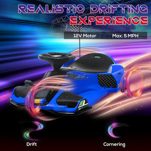 12V Electric Drifting Go-Kart with Slow Start, Music, and Lights in Blue Trend Times 4