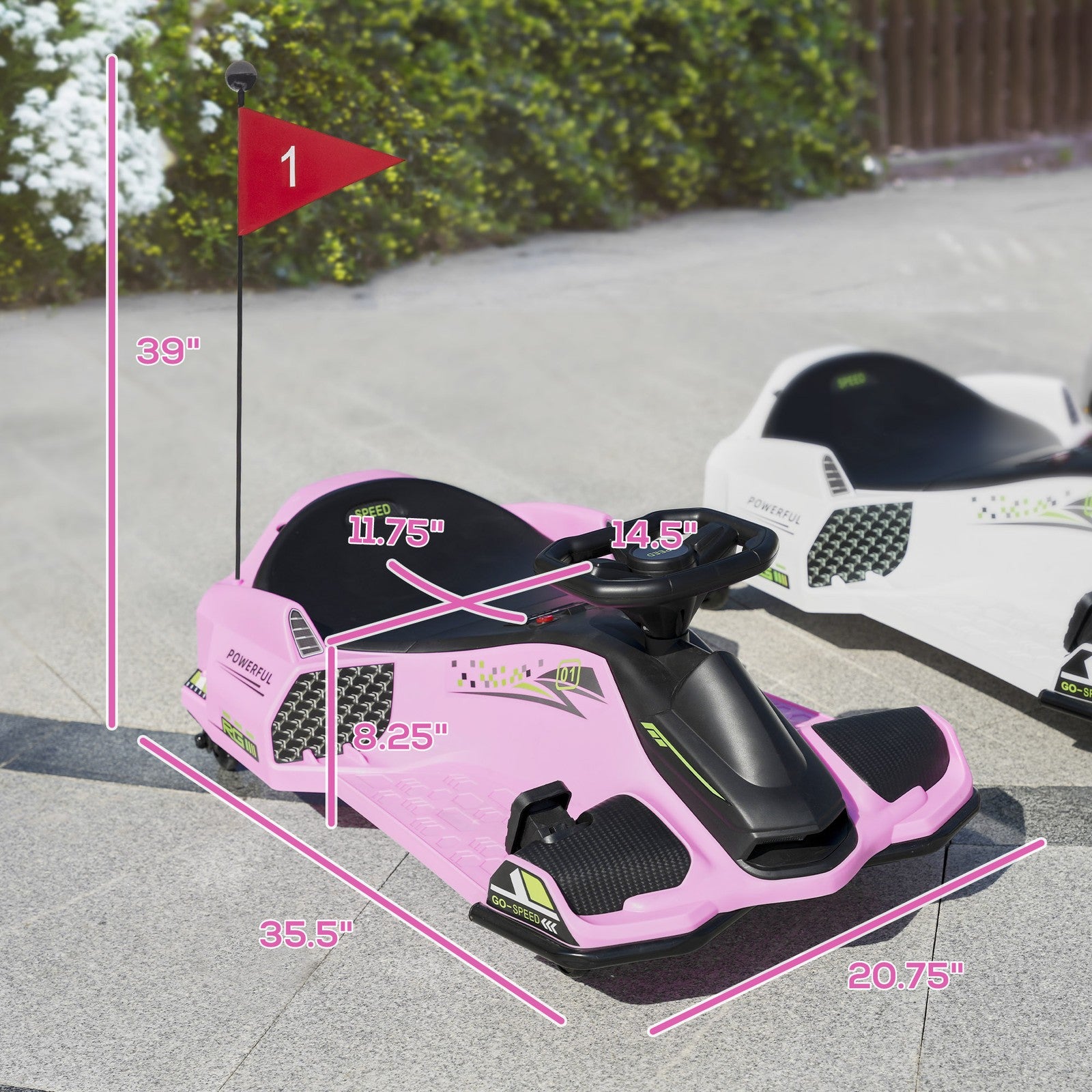 12V Electric Drifting Go Kart with Slow Start, Music, and Lights in Pink Trend Times 1