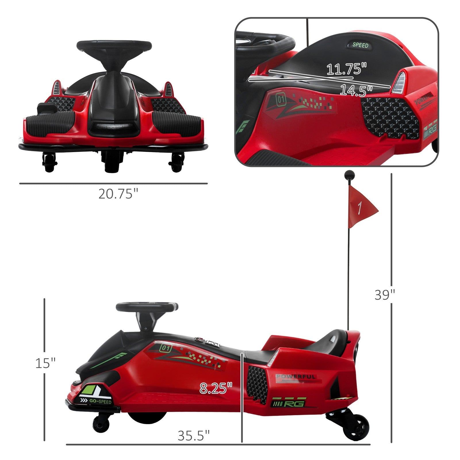 12V Electric Drifting Go Kart with Slow Start, Music, and Lights - Red Trend Times 1