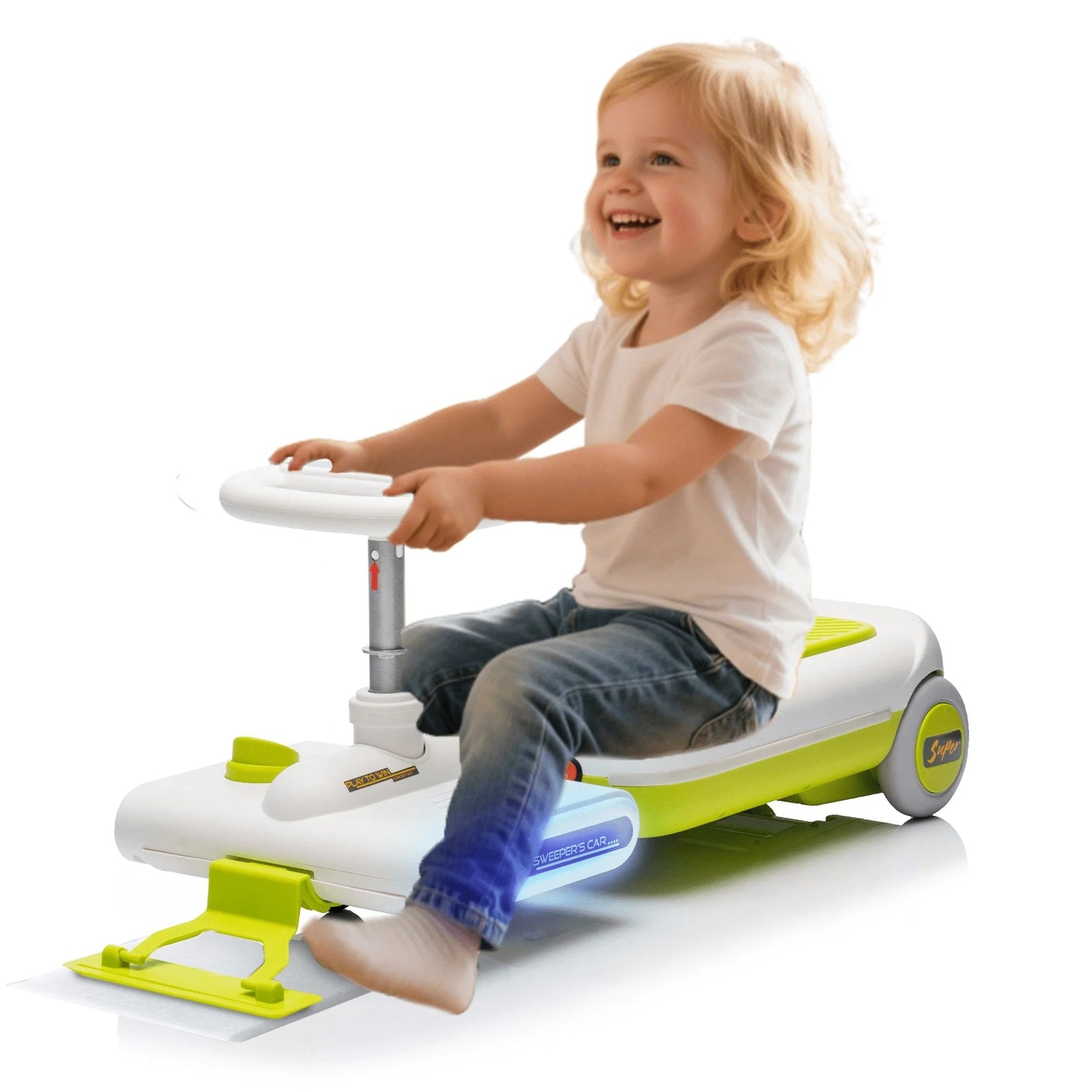 12V Electric Kids Go-Kart with LED Lights, Music, and Adjustable Length Ride-On Cleaning Car Trend Times 0