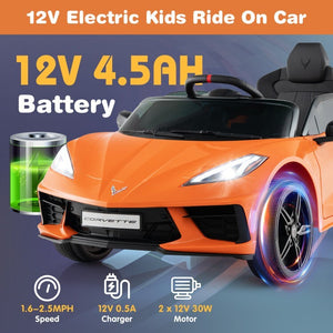 12V Electric Licensed Chevrolet Corvette C8 Kids Ride-On Car with Remote Control Trend Times 6