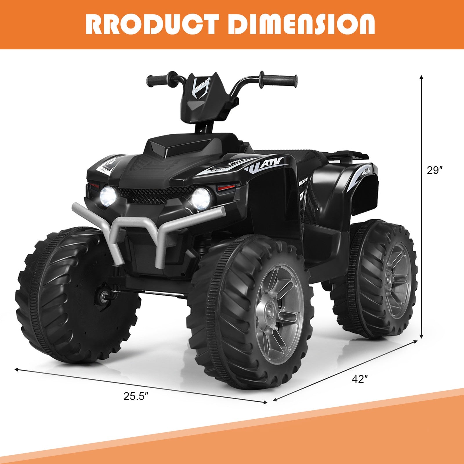 12V Electric Kids Ride-On ATV 4-Wheeler Quad with Music and LED Lights Black Trend Times 1