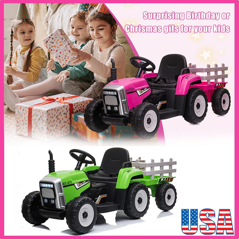 12V Electric Kids Ride On Tractor Trailer Battery Powered Toy Car Trend Times 1