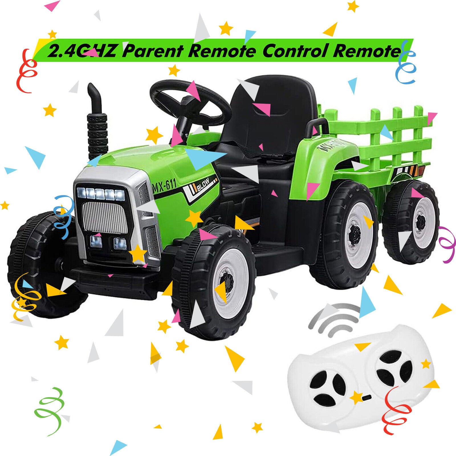 12V Electric Ride-On Kids Tractor Car with Battery Power and Trailer Toy Trend Times 1