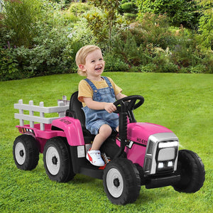 12V Electric Kids Ride On Tractor with Trailer Battery Powered Toy Car Trend Times 10