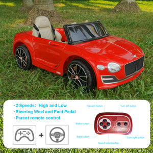 12V Electric Kids Ride-On Bentley Car Licensed Battery Powered Remote Control Red Trend Times 2