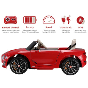 12V Electric Kids Ride-On Bentley Car Licensed Battery Powered Remote Control Red Trend Times 3