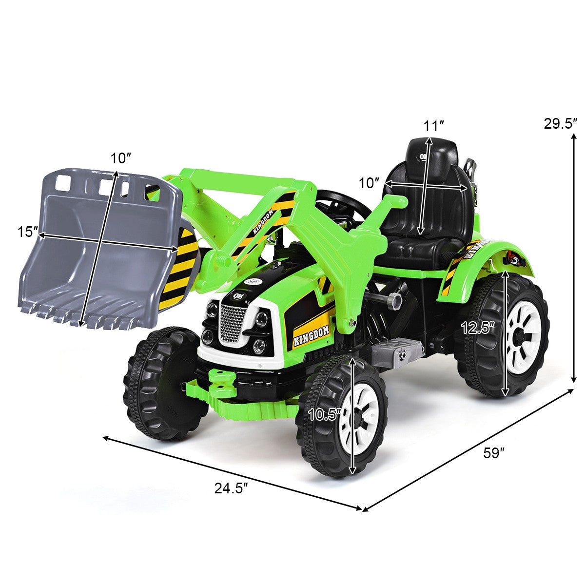 12V Electric Ride-On Truck Excavator for Toddlers Kids Green Toy Car Trend Times 1