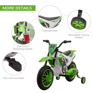 12V Electric Kids Ride-On Dirt Bike Motorcycle Toy with Training Wheels Green Trend Times 5