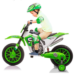 12V Electric Kids Ride-On Dirt Bike Motorcycle Toy with Training Wheels Green Trend Times 0