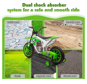 12V Electric Kids Ride-On Dirt Bike Motorcycle Toy with Training Wheels Green Trend Times 3