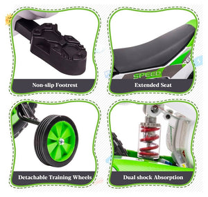 12V Electric Kids Ride-On Dirt Bike Motorcycle Toy with Training Wheels Green Trend Times 4